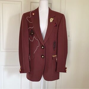 Embellished Blazer Jacket Womens L Wine Bow Lace Bead Heart Party Whimsigoth